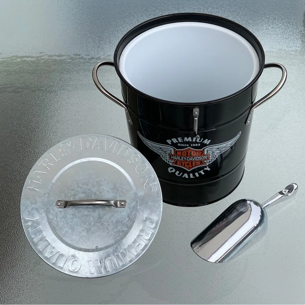 Harley-Davidson Black Winged Bar & Shield Ice Bucket with Silver Scoop
